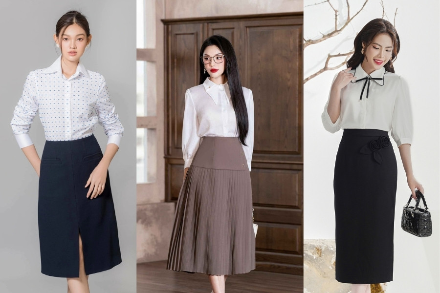 Chân váy công sở và sơ mi - sự kết hợp nhẹ nhàng và chỉn chu