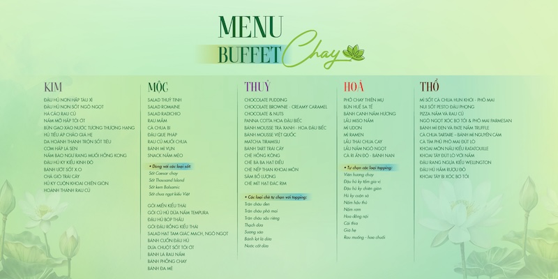 Menu buffet chay Ngũ hành 