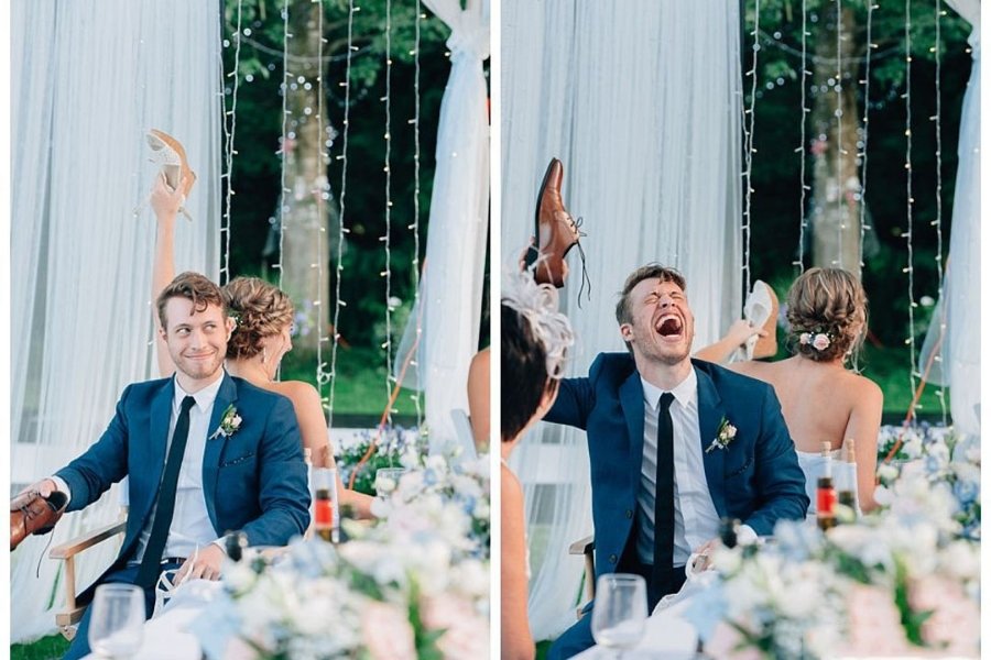 Mở màn bằng mini game tâm đầu ý hợp giữa cô dâu và chú rể là một ý tưởng độc đáo