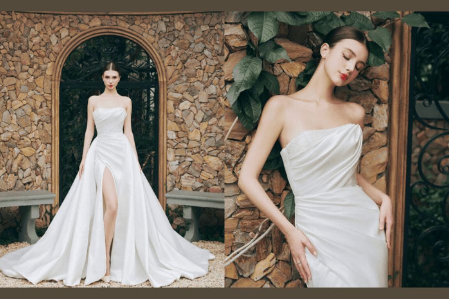 Váy 2-trong-1 có thể tháo rời giúp cô dâu biến hóa phong cách từ lễ đường sang tiệc tối chỉ trong tích tắc.